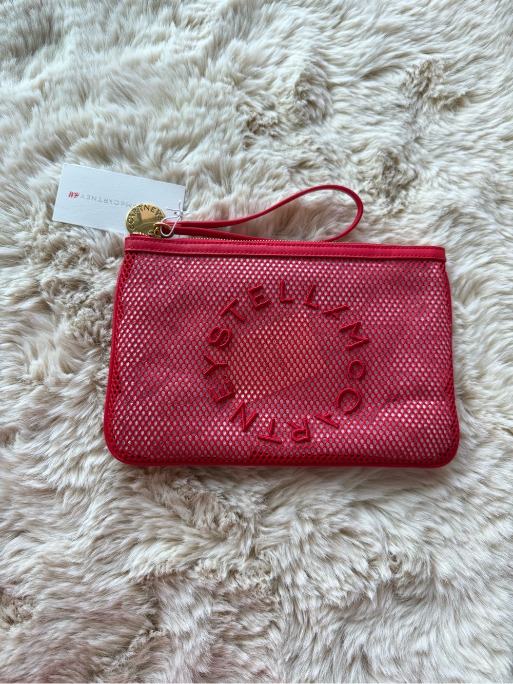 Stella McCartney Pink Mesh Logo Wristlet Pouch